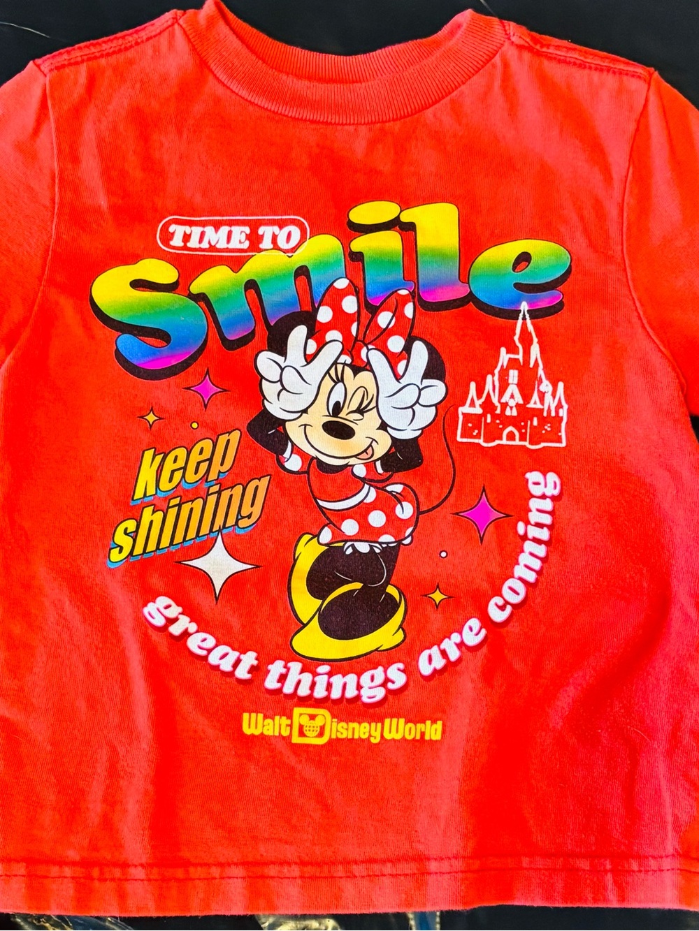 Disney Minnie Mouse Rainbow 'Time to Smile' Red Tee